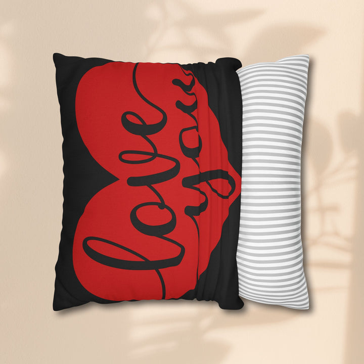 Spun Polyester Square Pillowcase - Black and Red Love You