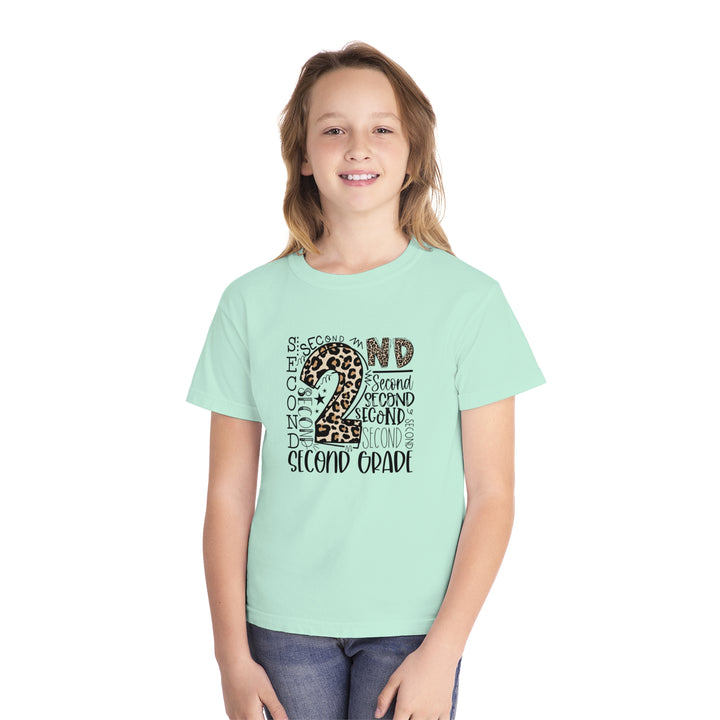 Fun Second Grade Leopard Print Youth Tee, Kids Birthday Shirt, Back to School Apparel, Birthday Gift, Animal Print T-Shirt