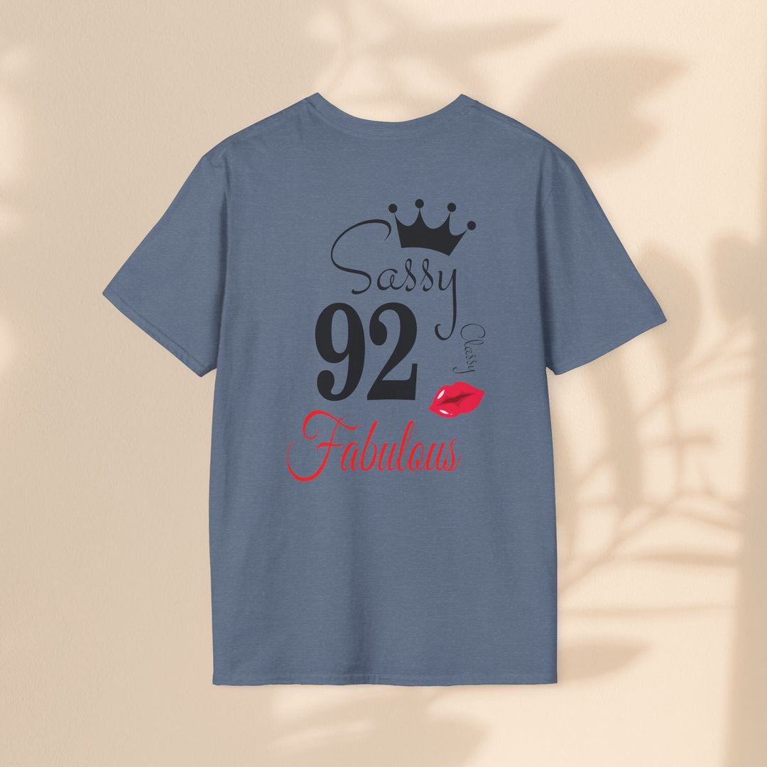 Sassy age 92 Fabulous T-Shirt | Fun Birthday Gift, Trendy Casual Wear, Statement Tee, Women's Fashion, Stylish Graphic Tee