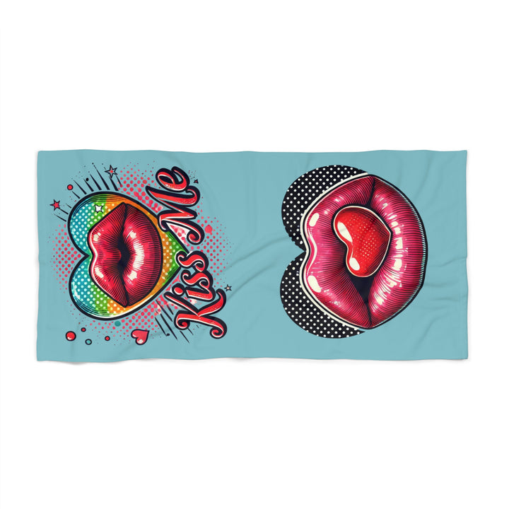 Colorful Kiss Me Beach Towel, Fun Summer Accessory, Poolside Essential, Vacation Must-Have, Romantic Gift Idea