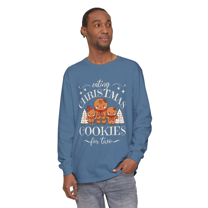 Unisex Garment-dyed Long Sleeve T-Shirt - Eating Christmas Cookies For Two Pregnancy T-Shirt