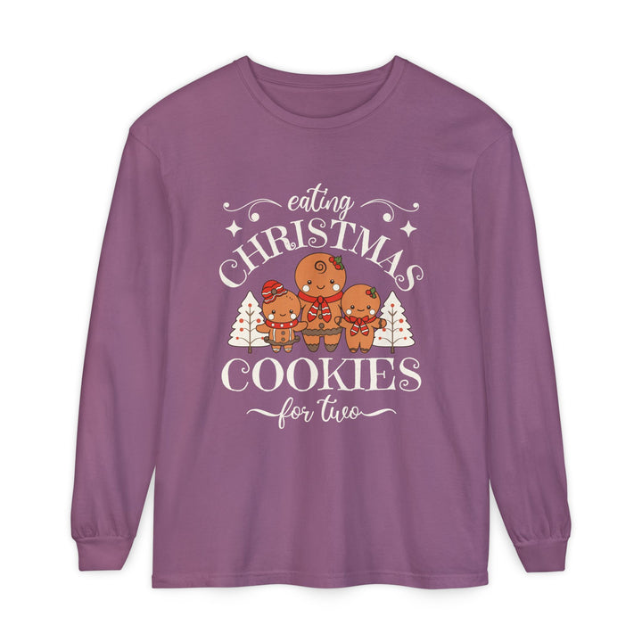 Unisex Garment-dyed Long Sleeve T-Shirt - Eating Christmas Cookies For Two