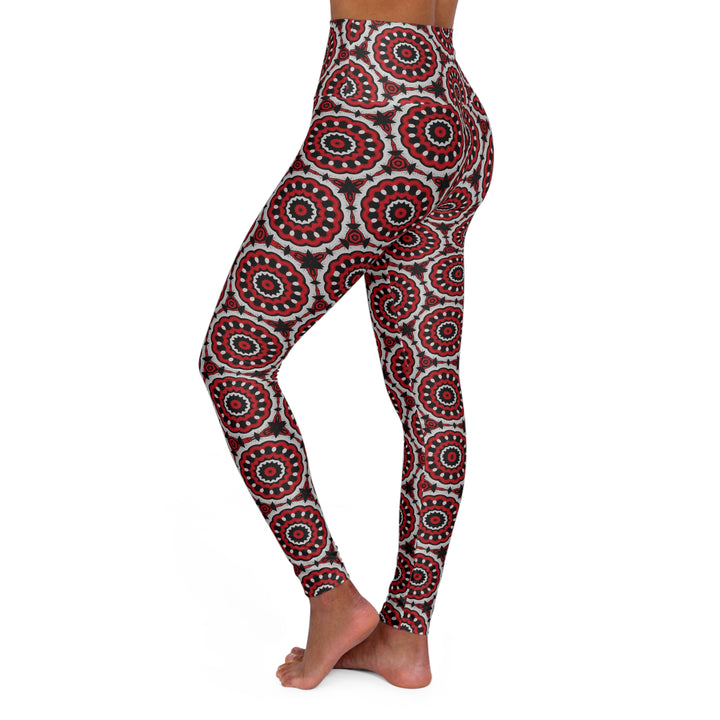 High Waisted Yoga Leggings - Red Circles