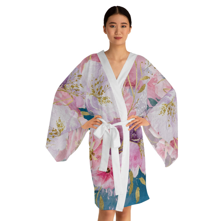 Long Sleeve Kimono Robe - Pastel Roses