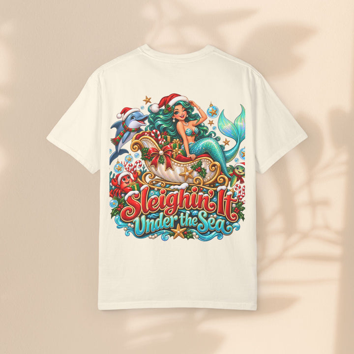 Mermaid Christmas T-Shirt – Sleighin’ It Under the Sea Holiday Tee