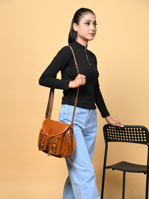 2-Pocket Leather Sling Bag for Women | Everyday Style