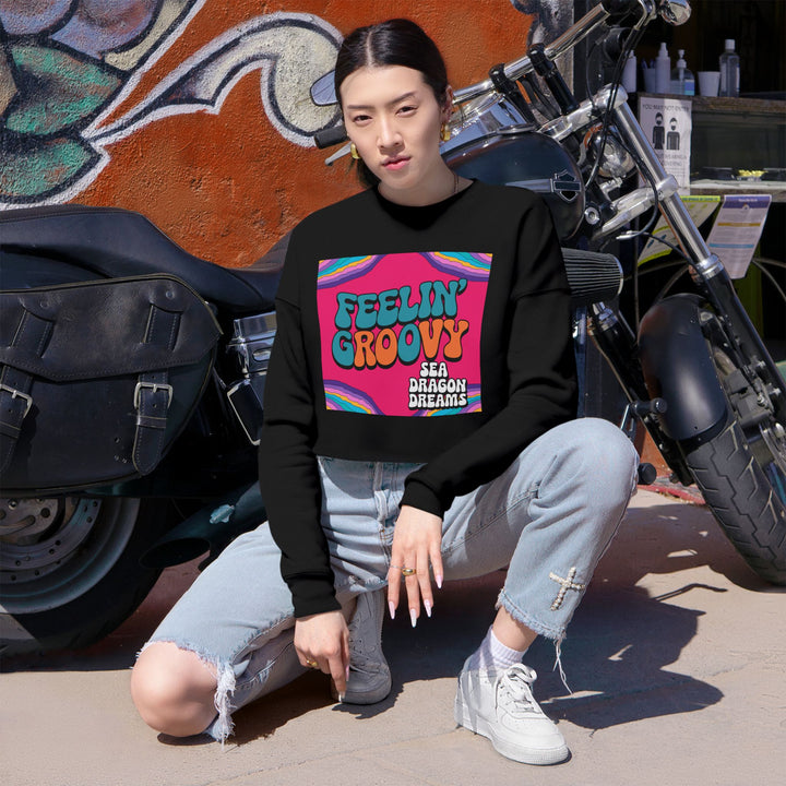 Retro 'Feelin' Groovy' Cropped Sweatshirt for Women - Perfect for Festivals and Chill Vibes