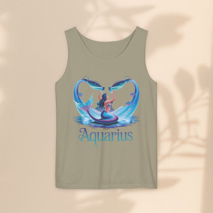 Aquarius Unisex Garment-Dyed Tank Top, Zodiac Apparel, Astrology Gift, Summer Outfit, Festival Wear, Birthday Gift