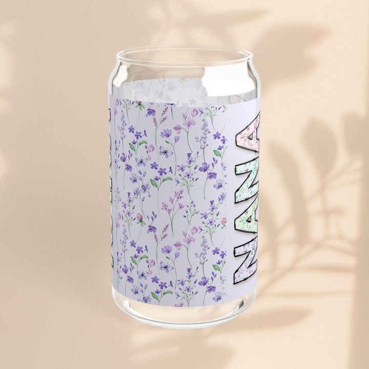 Personalized Nana Sipper Glass - 16oz Floral Design with Straw