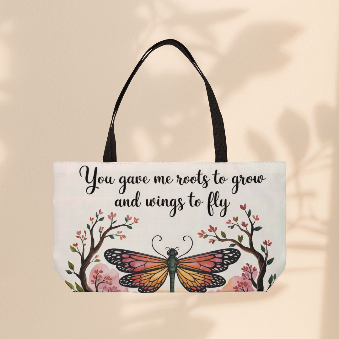 Inspiring Weekender Tote Bag - 'Roots to Grow & Wings to Fly' | Perfect Gift for Moms