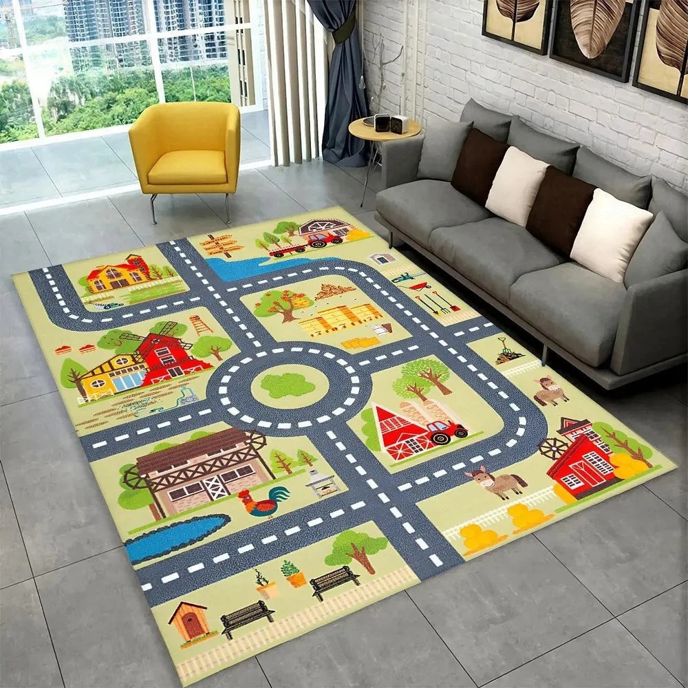 Kids’ Racing Track Flannel Playroom Rug