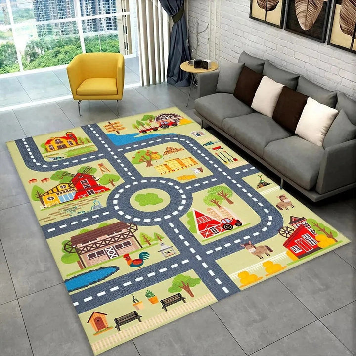 Kids’ Racing Track Flannel Playroom Rug