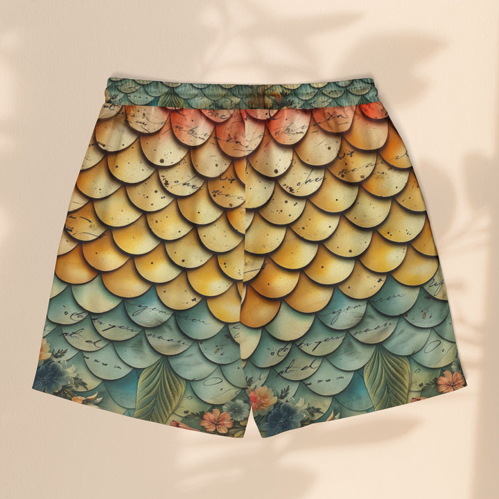 Vintage Floral Mer Scales Unisex Swim Shorts - Vibrant Beachwear for Summer Fun
