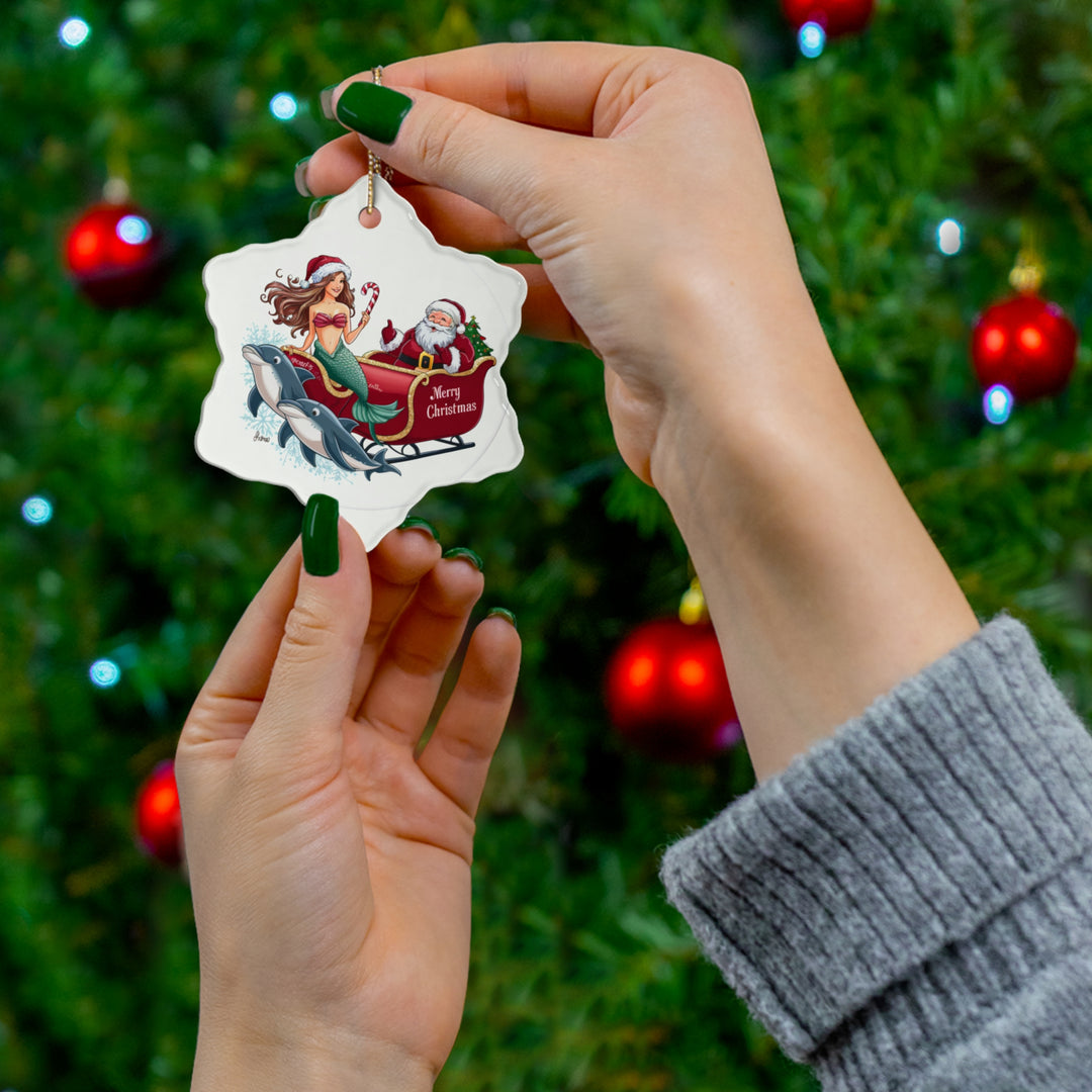 Ceramic Ornament - Mermaid with Santa and Dolphins