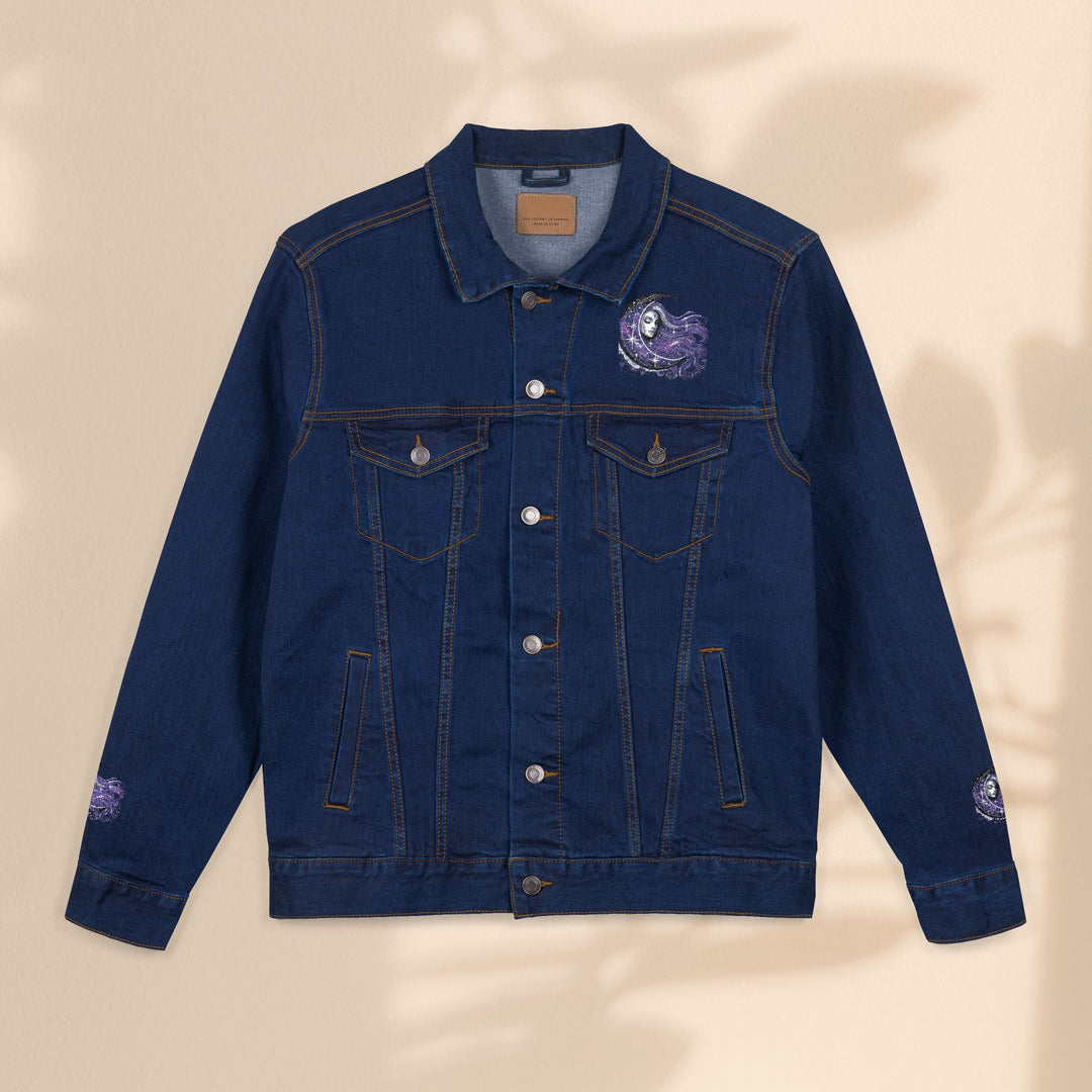 Moon Woman Bohemian Embroidered Denim Jacket – Trendy White Jean Festival Wear & Unique Gift