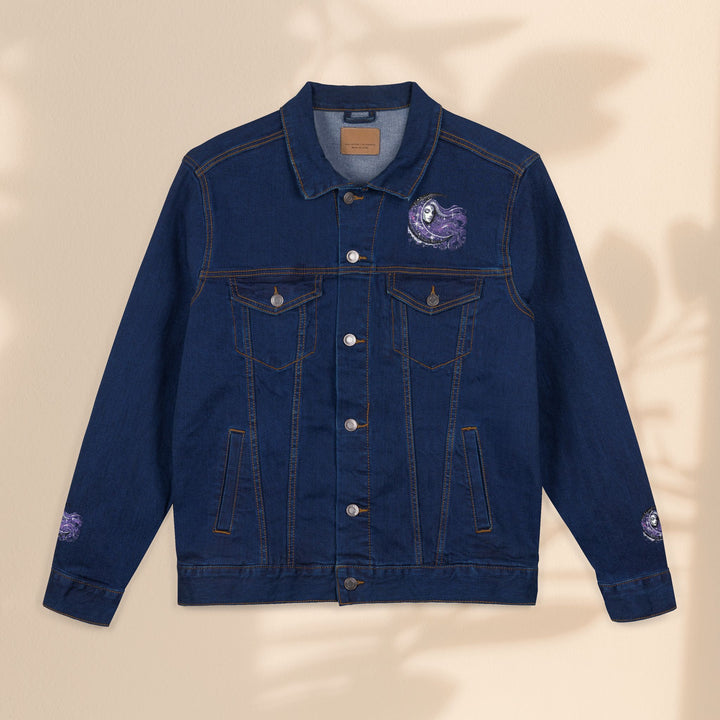 Moon Woman Bohemian Embroidered Denim Jacket – Trendy White Jean Festival Wear & Unique Gift