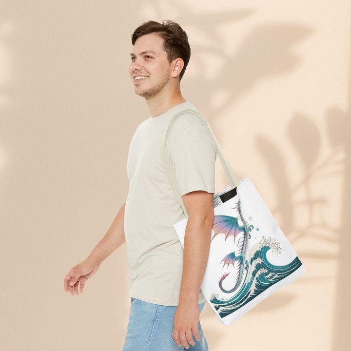 Dragons and Waves AOP Tote Bag, Ocean Life, Fantasy Art, Dragon Lovers Gift, Eco-Friendly Shopping Bag, Unique Design