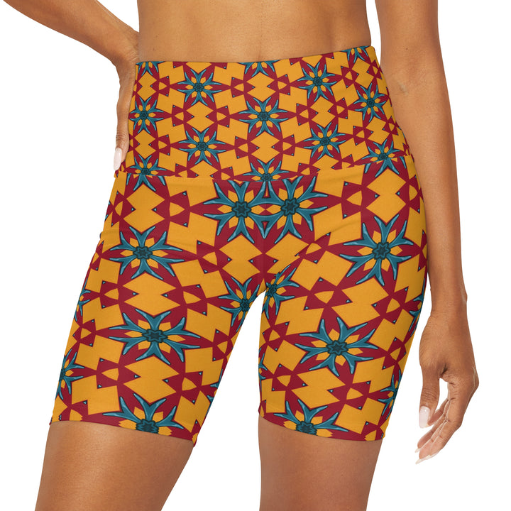 High Waisted Yoga Shorts - Conquering Dragon Pattern