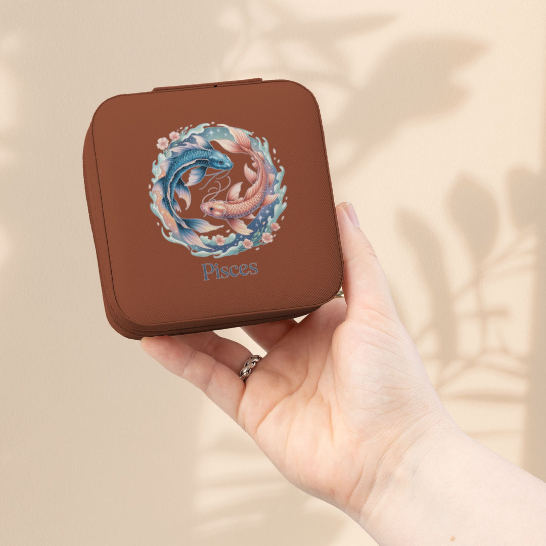 Pisces Zodiac Jewelry Travel Case — Compact Pink Ring & Earring Organizer