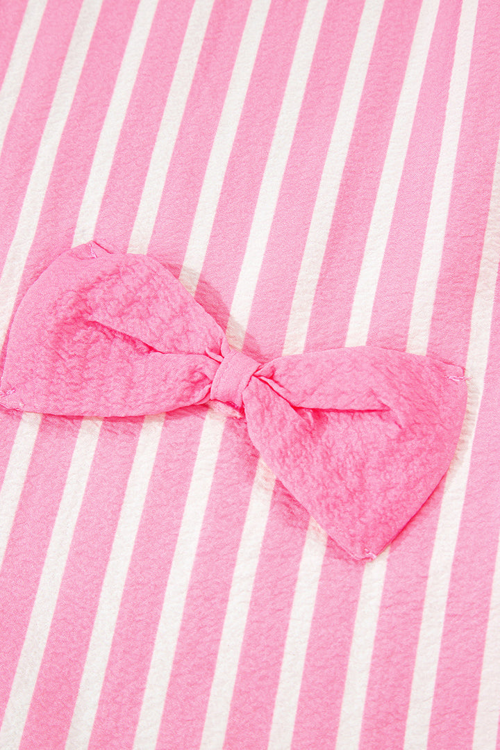 Pink Stripe Buttoned Front Long Sleeve Top and Pants 2 Piece Sleepwear