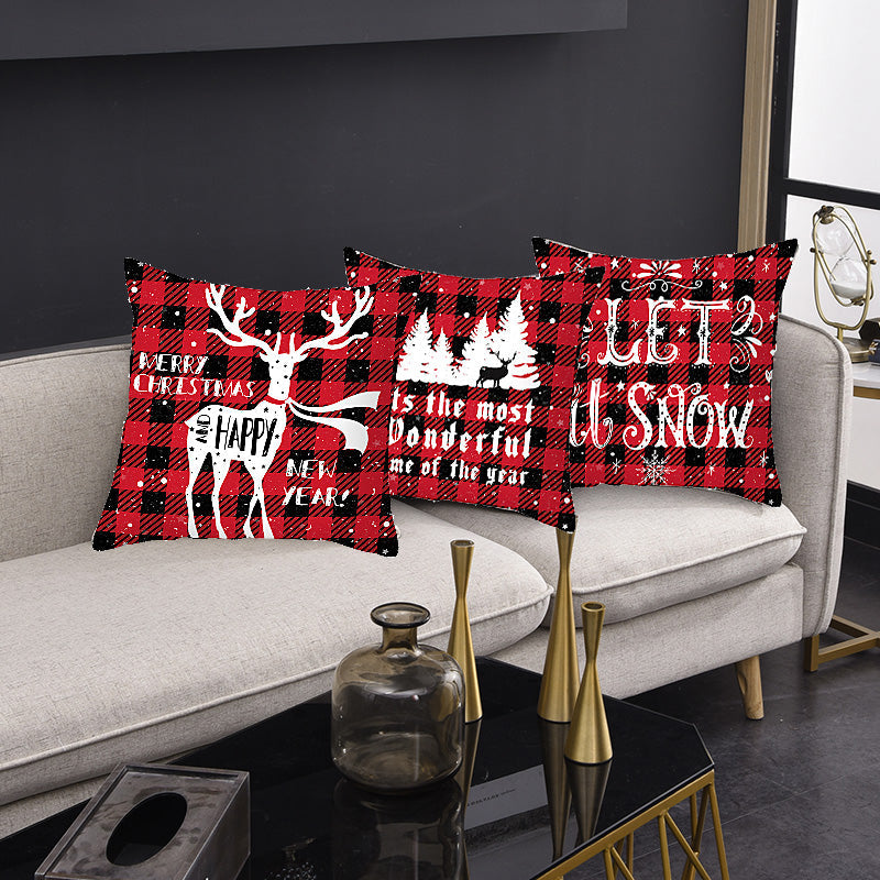 Merry Christmas Elk and Santa Plush Cushion Cover