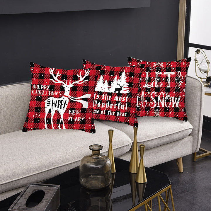 Merry Christmas Elk and Santa Plush Cushion Cover