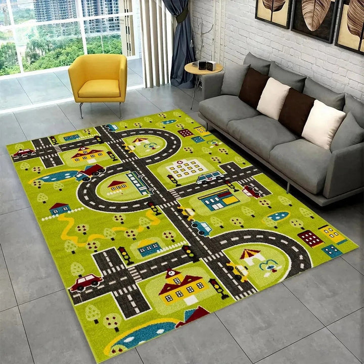 Kids’ Racing Track Flannel Playroom Rug