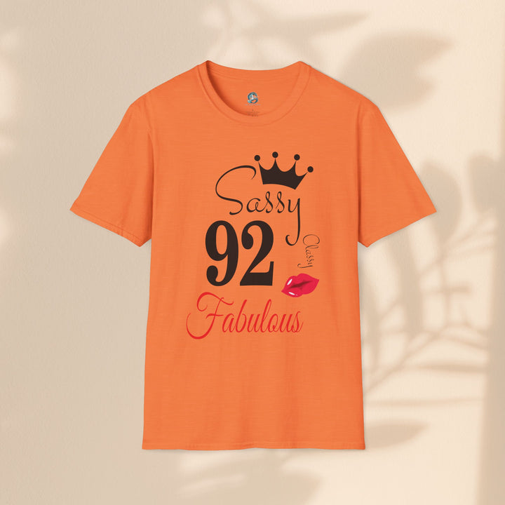 Sassy age 92 Fabulous T-Shirt | Fun Birthday Gift, Trendy Casual Wear, Statement Tee, Women's Fashion, Stylish Graphic Tee