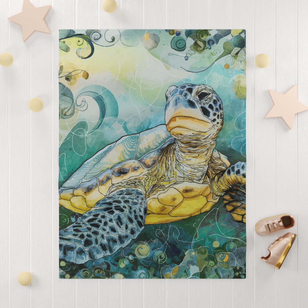 Soft Fleece Baby Blanket - Watercolor Sea Turtle