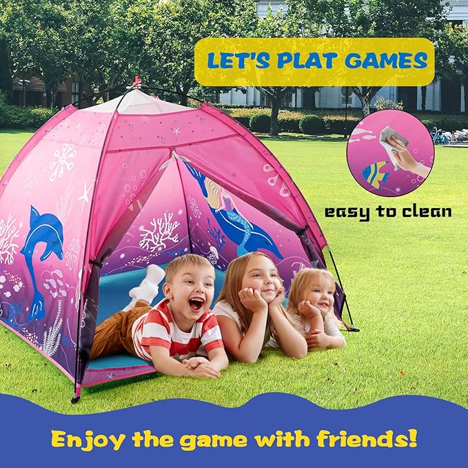 Pink Mermaid Play Tent for Kids – Foldable Pop-Up