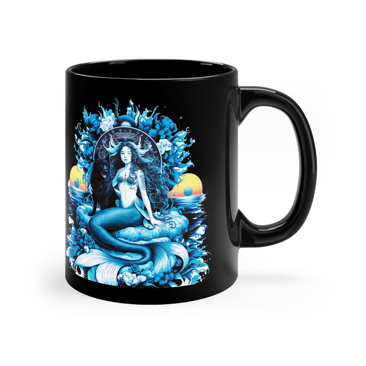 Black Coffee Mug, 11oz - Majestic Queen Mermaid