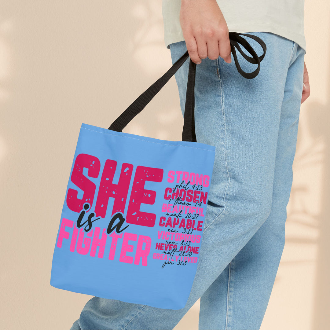 Tote Bag - She Is A Fighter Strong Affirmation Scripture Reference