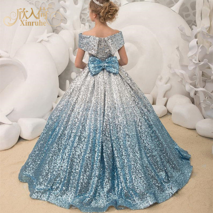 Girls’ 100% Cotton Princess Dress with Elegant Long Train