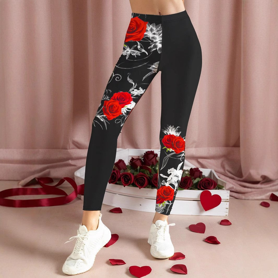 Women's Rose Print Leggings | Casual Floral Leggings