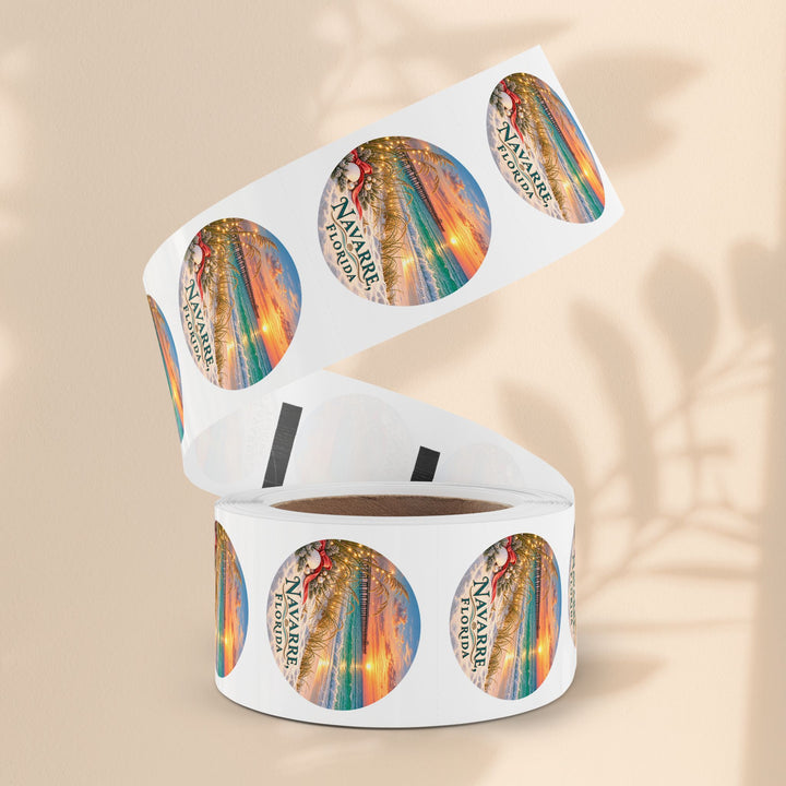 Navarre Florida Round Sticker Rolls – Waterproof Beach Sunset Labels