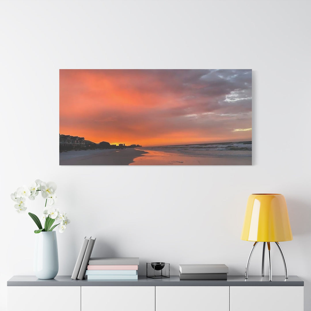 Sunset Beach Satin Stretched Canvas Wall Art