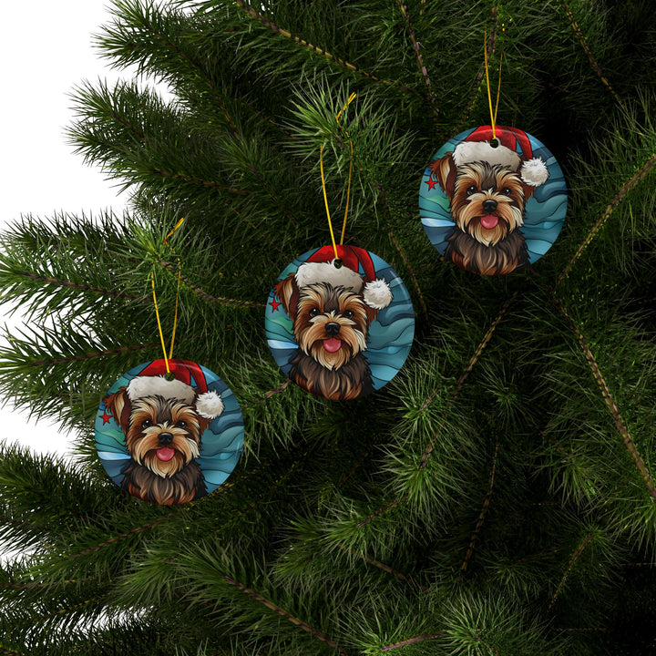 Ceramic Ornaments, 2-Side Print, (1pc, 3pcs, 5pcs, 10pcs) - Yorkie Christmas