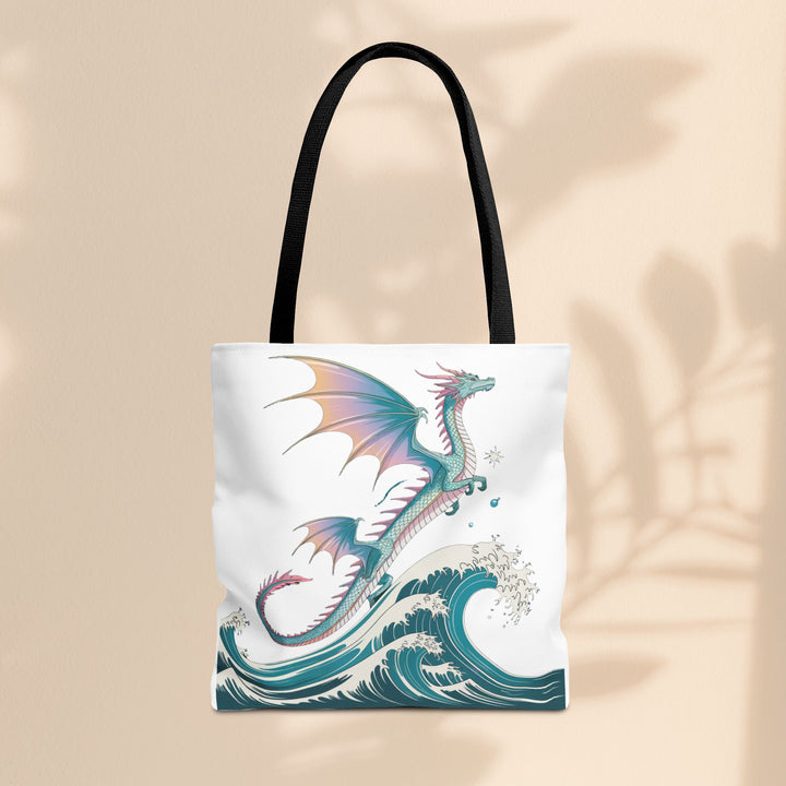 Dragons and Waves AOP Tote Bag, Ocean Life, Fantasy Art, Dragon Lovers Gift, Eco-Friendly Shopping Bag, Unique Design