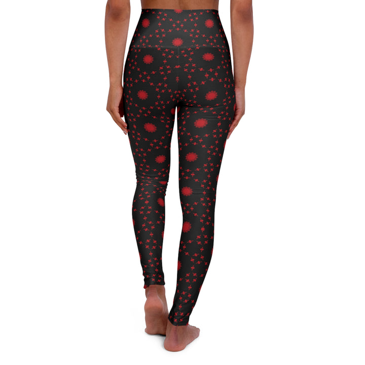 High Waisted Yoga Leggings - Black and Red Stars