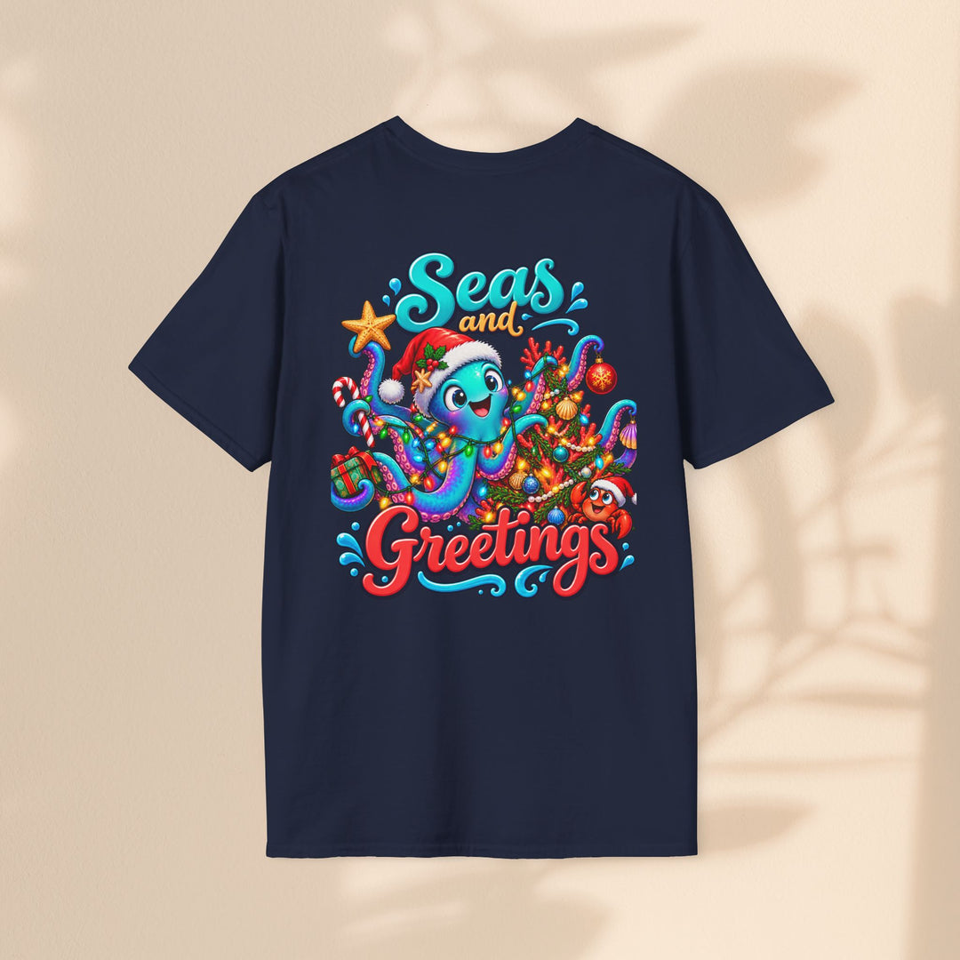 Seas and Greetings T-Shirt – Christmas Octopus Holiday Tee