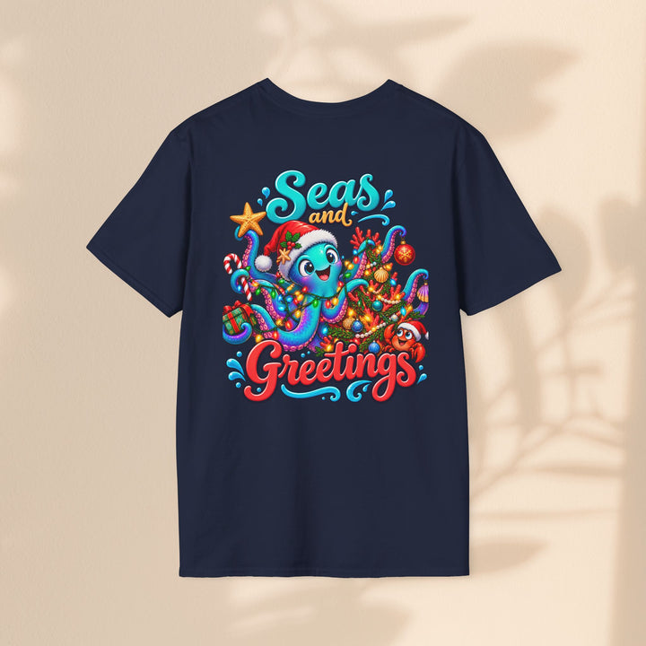 Seas and Greetings T-Shirt – Christmas Octopus Holiday Tee