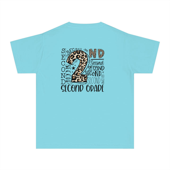 Fun Second Grade Leopard Print Youth Tee, Kids Birthday Shirt, Back to School Apparel, Birthday Gift, Animal Print T-Shirt