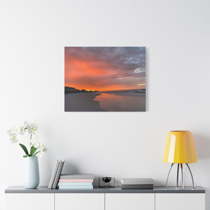 Sunset Beach Satin Stretched Canvas Wall Art