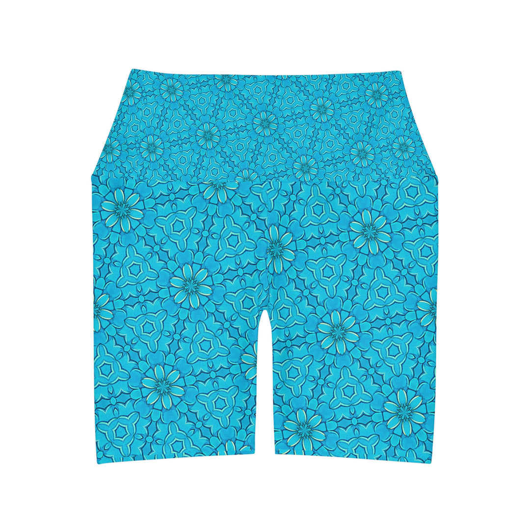 High Waisted Yoga Shorts - Groovy Turquoise