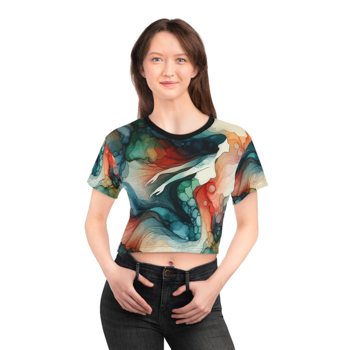 Mermaid Watercolor Crop Tee, Artistic Festival Shirt