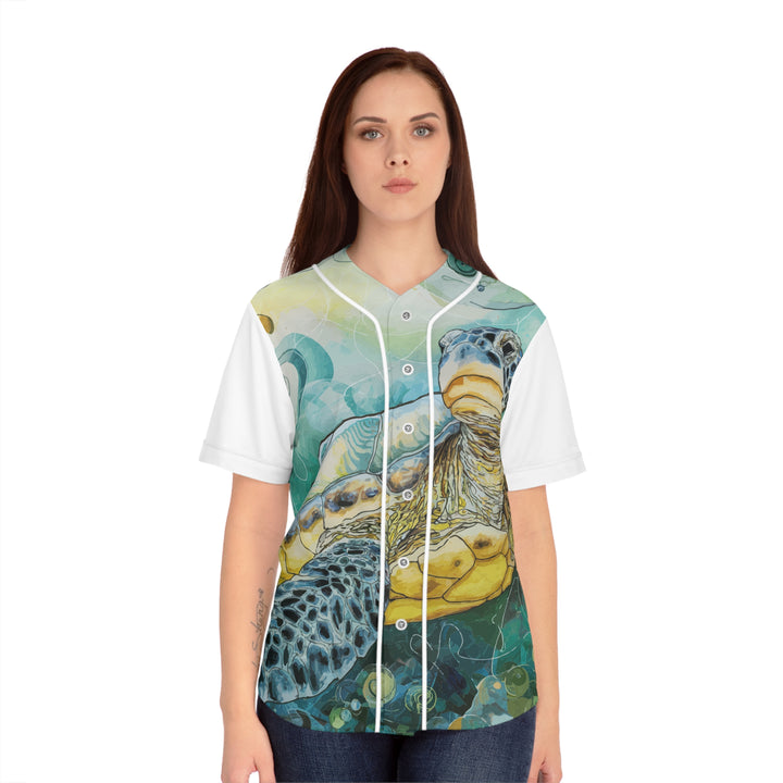 Women's Baseball Jersey - Watercolor Sea Turtle