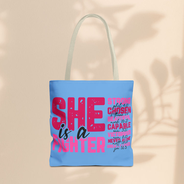 Tote Bag - She Is A Fighter Strong Affirmation Scripture Reference