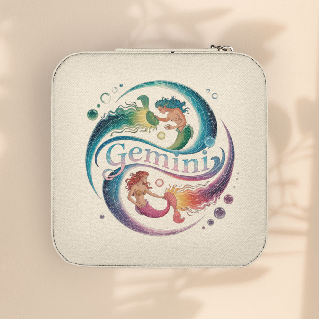 Gemini Zodiac Jewelry Travel Case — Compact Organizer for Rings, Earrings & Necklaces