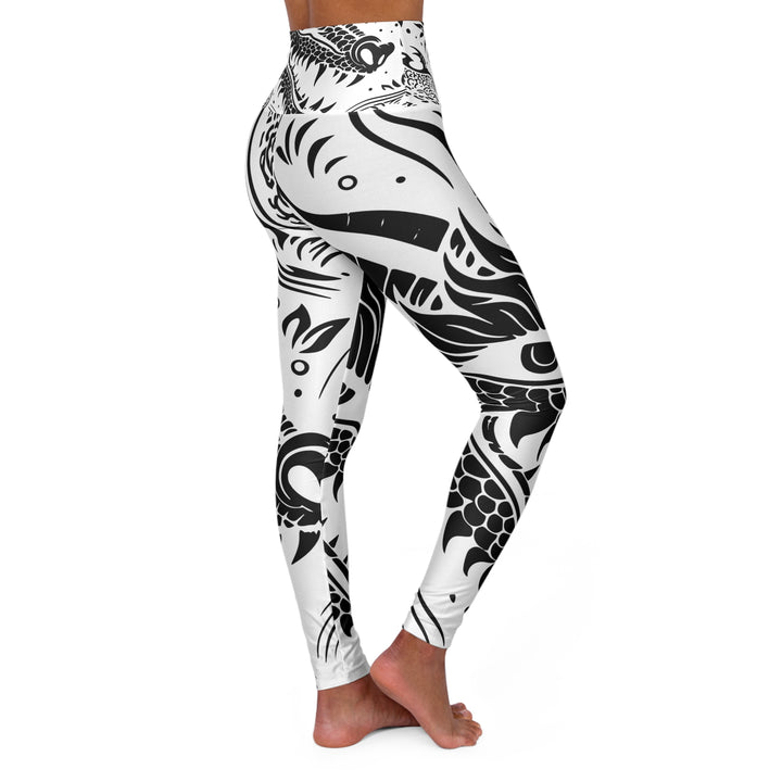 High Waisted Yoga Leggings - Dragon Black and White