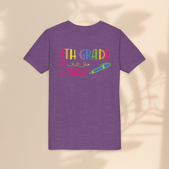 Seventh Grade Crew Tee, Fun School Spirit Shirt, Youth Fashion Top, Back to School Gift, Kids' Team Apparel, Colorful Graphic T-shirt